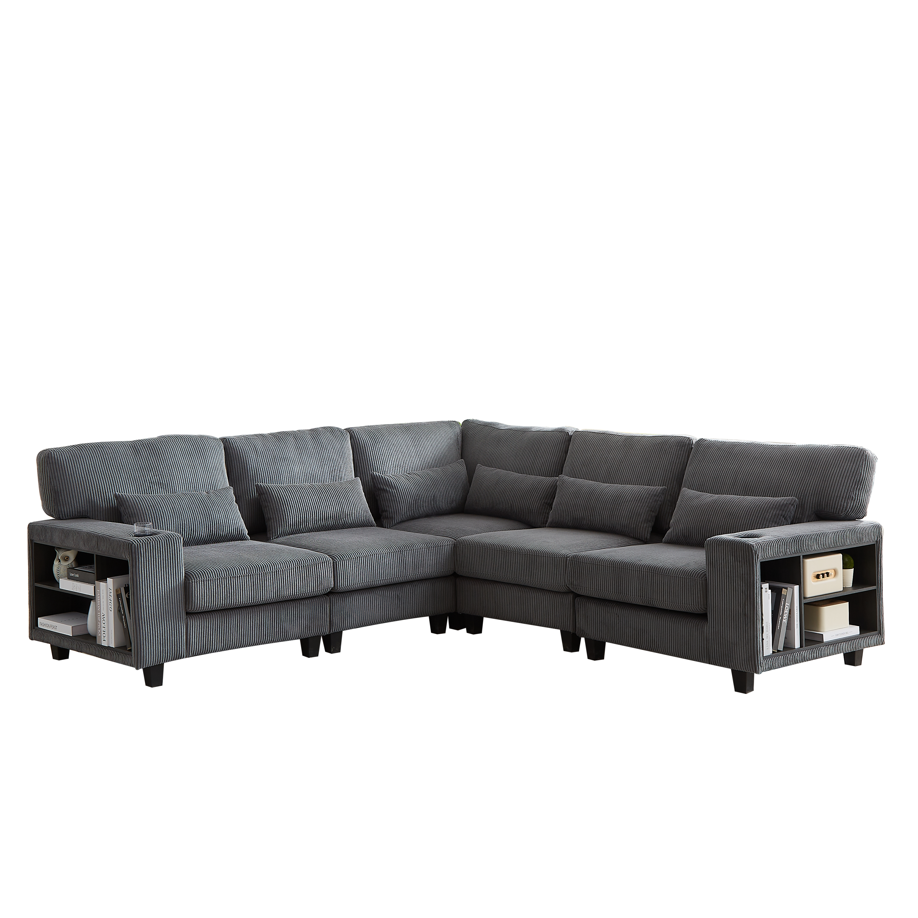 102.75*102.75' L-Shaped Modular Sectional Sofa, Modern Corduroy Sectional Sofa, Arm with Storage With Cup Holder 5-Seat Convertible Sectional Sofa for Living Room, Bedroom, Lounge and Projection Room