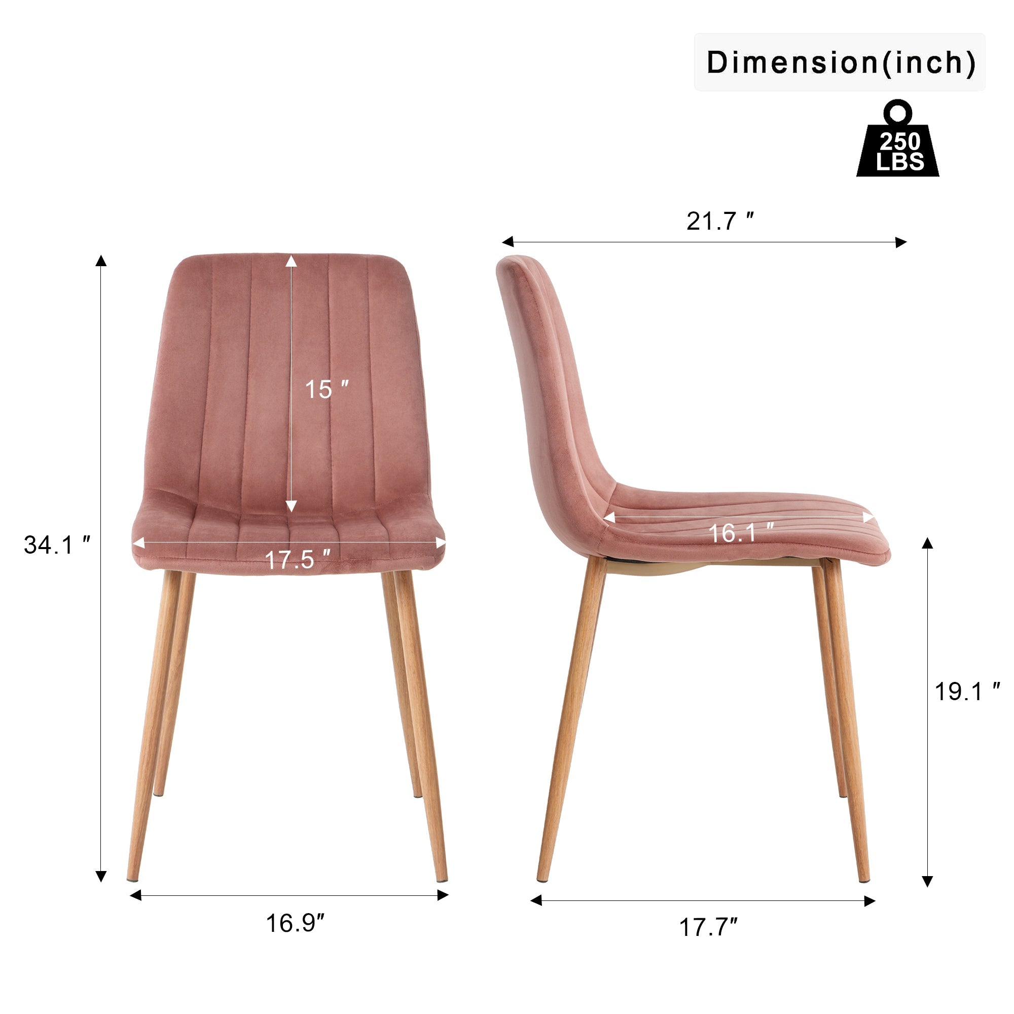 Indoor pink velvet dining chair, modern kitchen dining chair with backrest, upholstered side chair with hot transfer metal legs, Family Kitchen Dining Room and living room (set of 2)