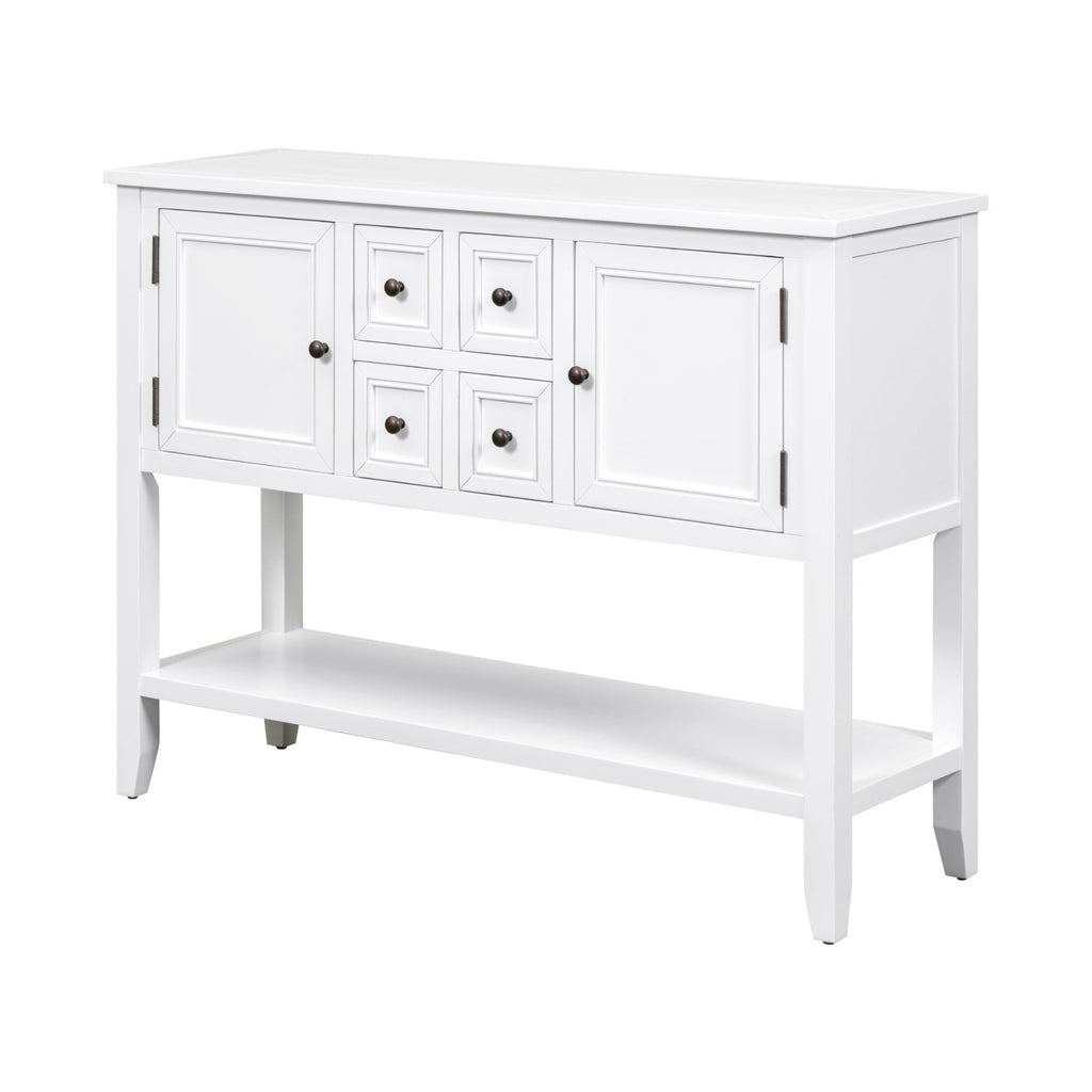 TREXM Cambridge Series  Ample Storage Vintage Console Table with Four Small Drawers and Bottom Shelf for Living Rooms, Entrances and Kitchens (White, OLD SKU: WF190263AAA)