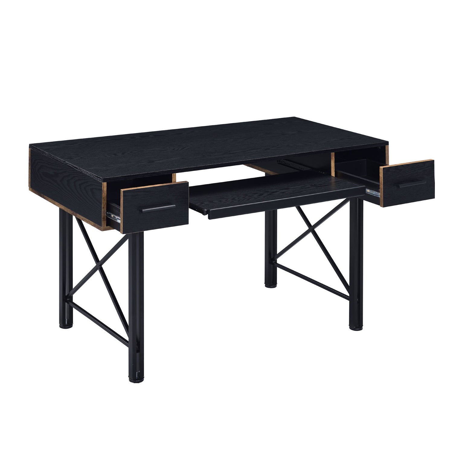 Rectangular Computer Desk with 2 Drawers, Black