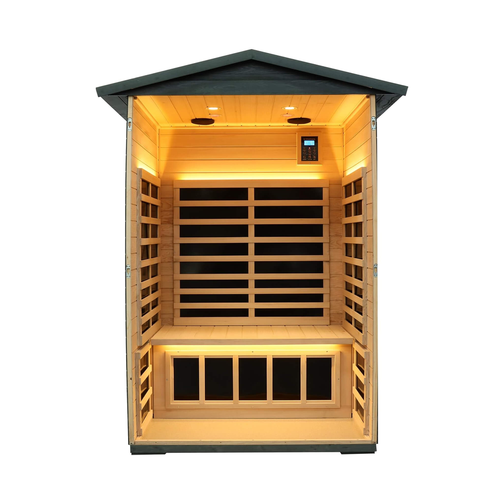 Premium 2-Person Black Carbonized Walnut Low EMF Far Infrared Outdoor Sauna With Bluetooth Audio And LED Lighting (SAK16850)