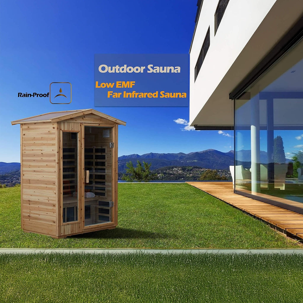 Luxury 2-Person Outdoor Low EMF Hemlock Infrared Sauna With Bluetooth And Chromotherapy Light (SAK97318)