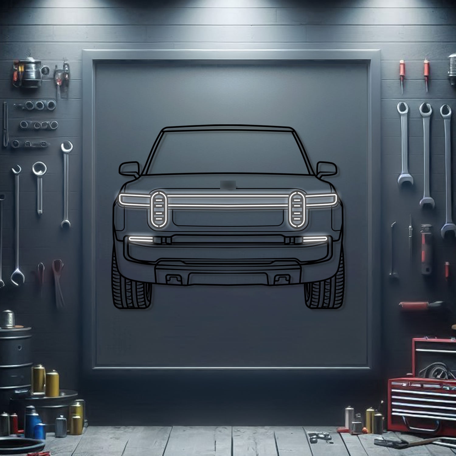 2023 Rivian R1T Front View Metal Neon Car Wall Art - MTN0263