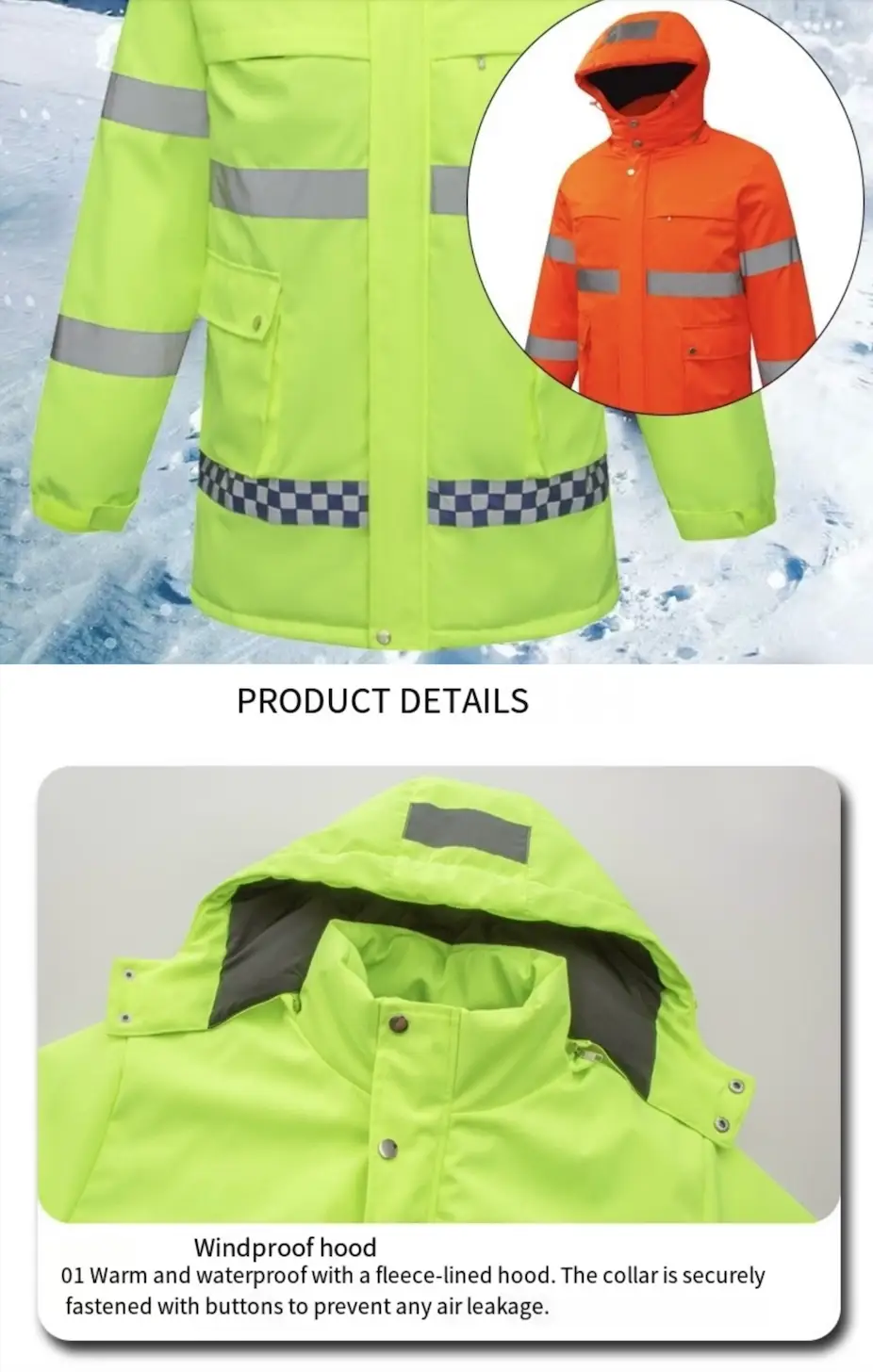 LITEGUEST USB heated reflective waterproof hooded jacket, neon yellow hi-vis with reflective bands