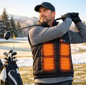 LITEGUEST Dual-Control Heated Vest, black puffer with 17-zone USB heating panels.