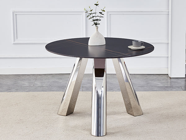 42' Luxury Sintered Stone Table: 0.45' Durable Top + 6' Steel Legs,350lb Capacity, Stain/Heat-Resistant Black Veined Surface - Modern Minimalist DesignW1512S00111