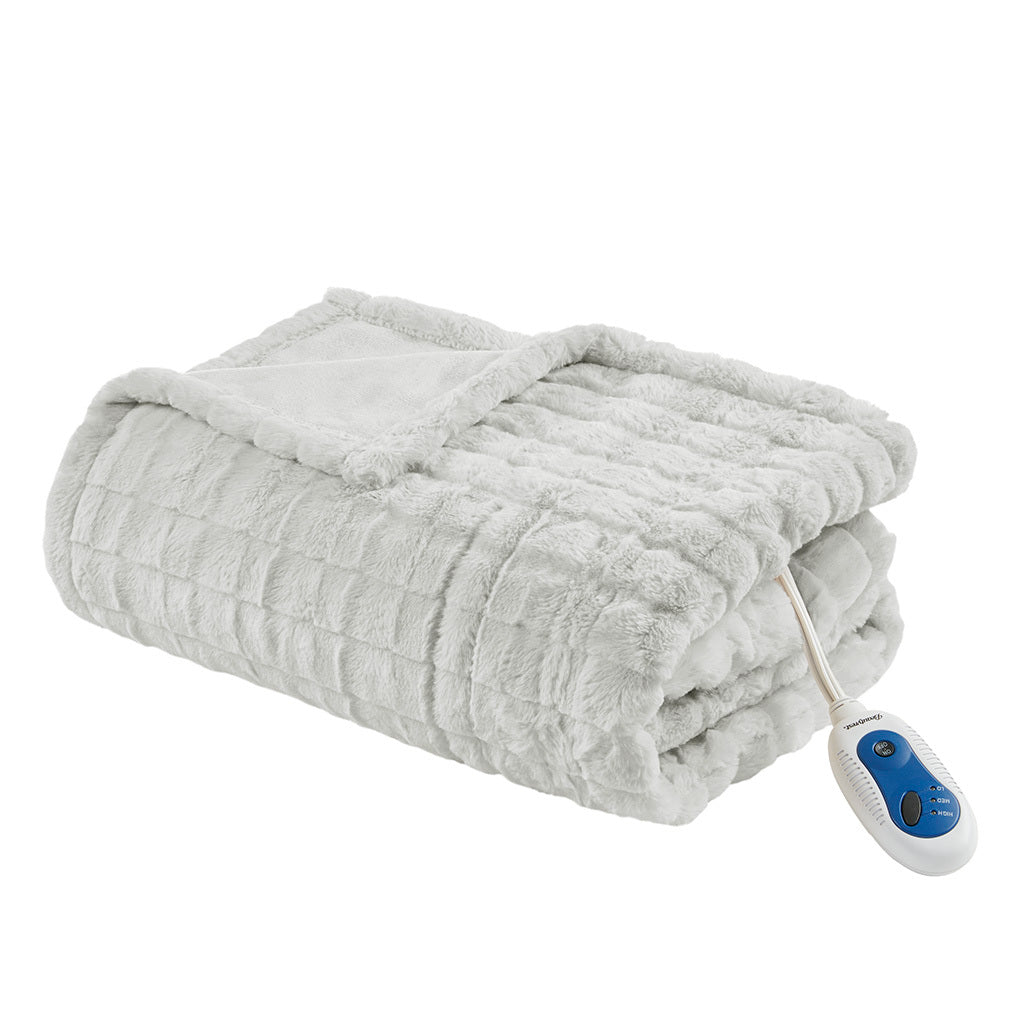 1 PCS 50x70' Oversized Faux Fur Heated Throw Grey Texture