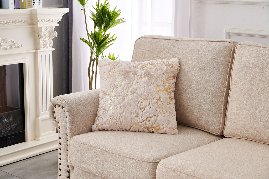 Luxury Chinchilla Faux Fur Gilded Beige Pillow (22 In. x 22 In.)