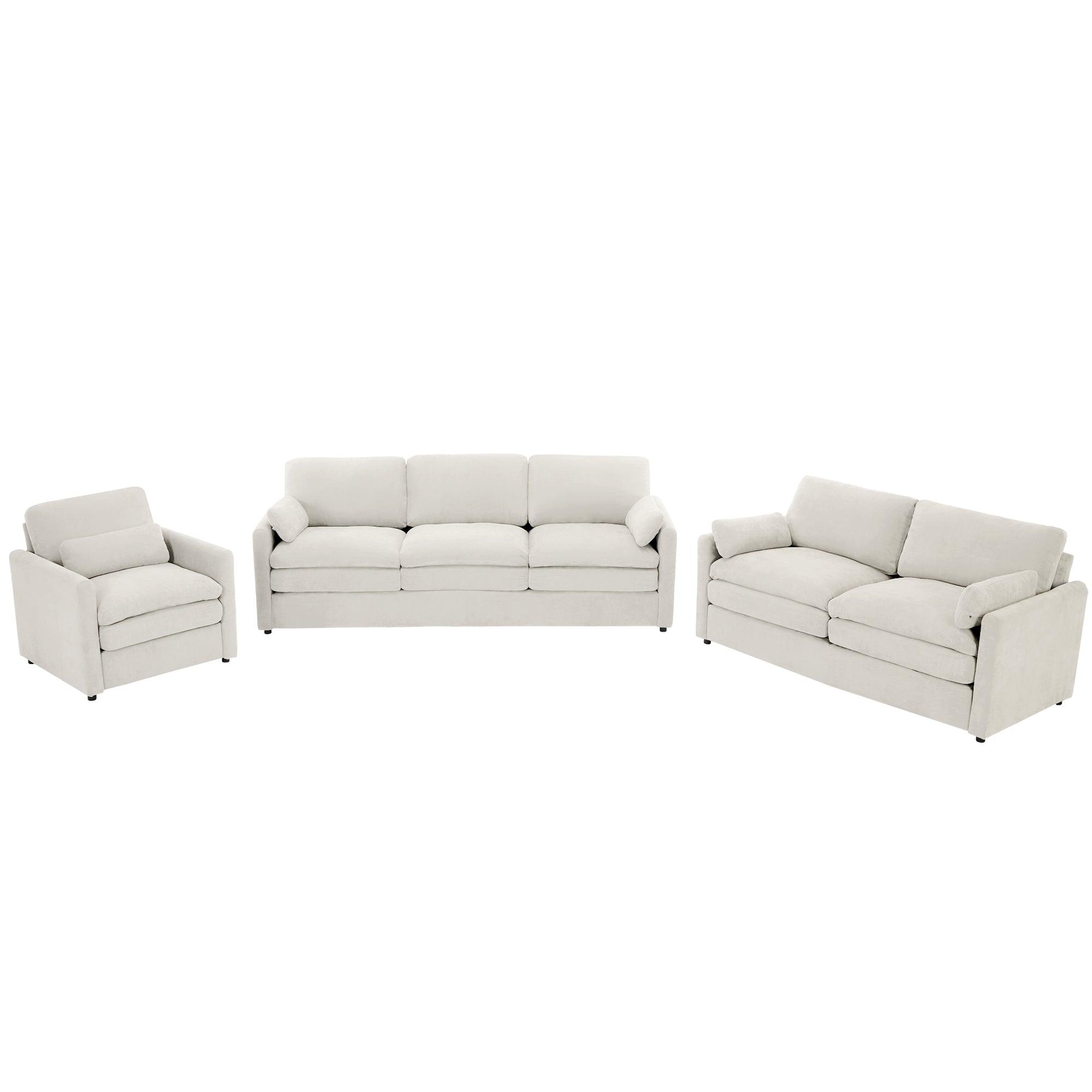 Cozy Upholstered Sofa Set Oversized Comfy Cloud Sofa Double Cushion Sofa Group Plush Cushion Sofa Couch for Living Room, Beige