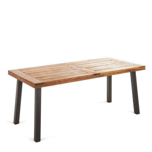 Outdoor Dining Set – Premium Acacia Wood Della Table & Wicker Chairs with Cream Cushion for Comfortable Dining Experience,Suitable for large gatherings(1 Table + 6 Chairs)