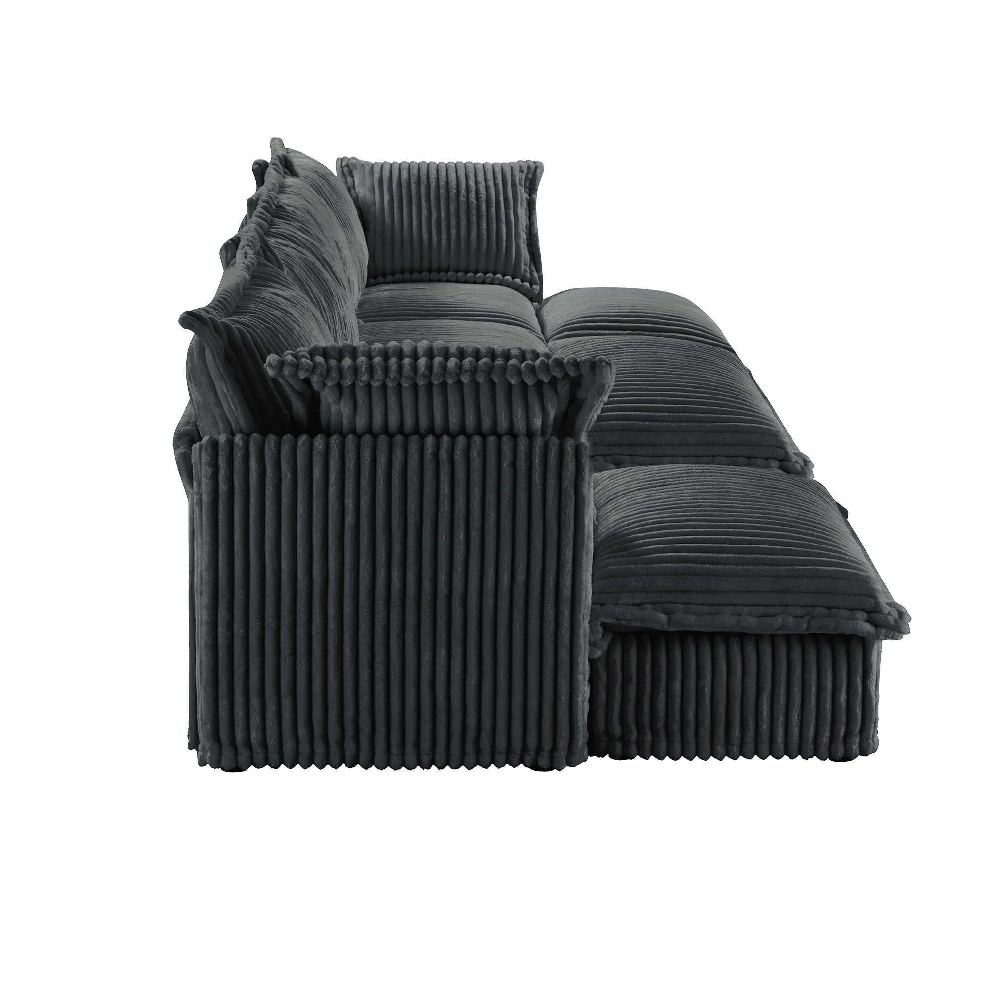 Living Room Sofa Slipcovered Sofa 3 Seater Sofa With 3 Ottomans, Oversized 3-Seat Sleeper Sofa Bed Home Theater Sofa, Corduroy, Gray