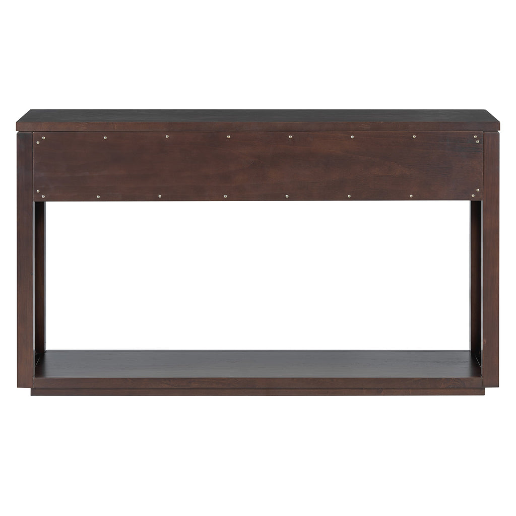 TREXM 55' Console Table, Rustic Wooden Entryway Table with Storage Drawers and Open Shelf, Elegant Sofa Table for Hallway and Living Room (Espresso)