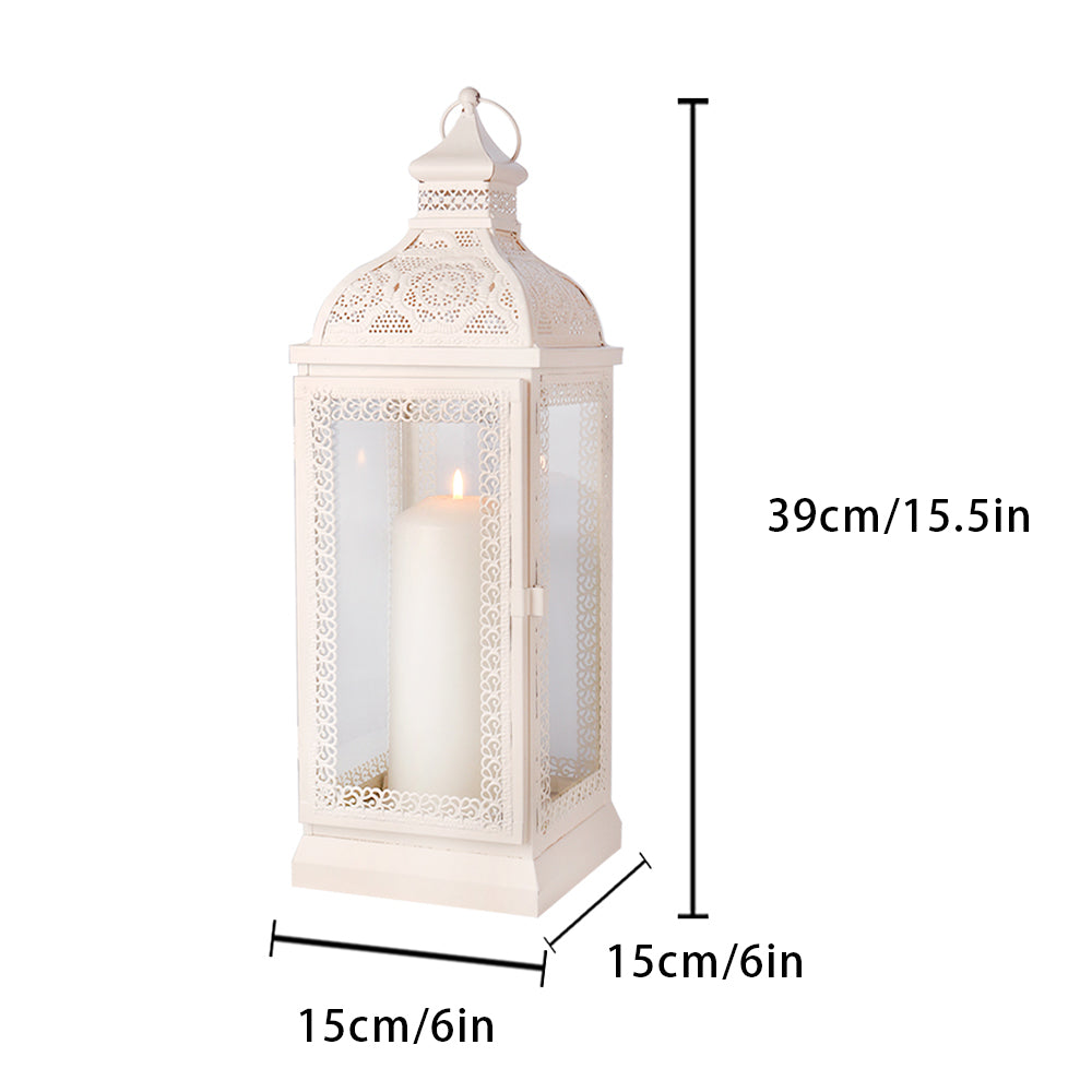 Rustic metal hanging candle lantern by JHY DESIGN in white with tempered glass panels