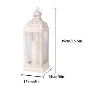 Rustic metal hanging candle lantern by JHY DESIGN in white with tempered glass panels