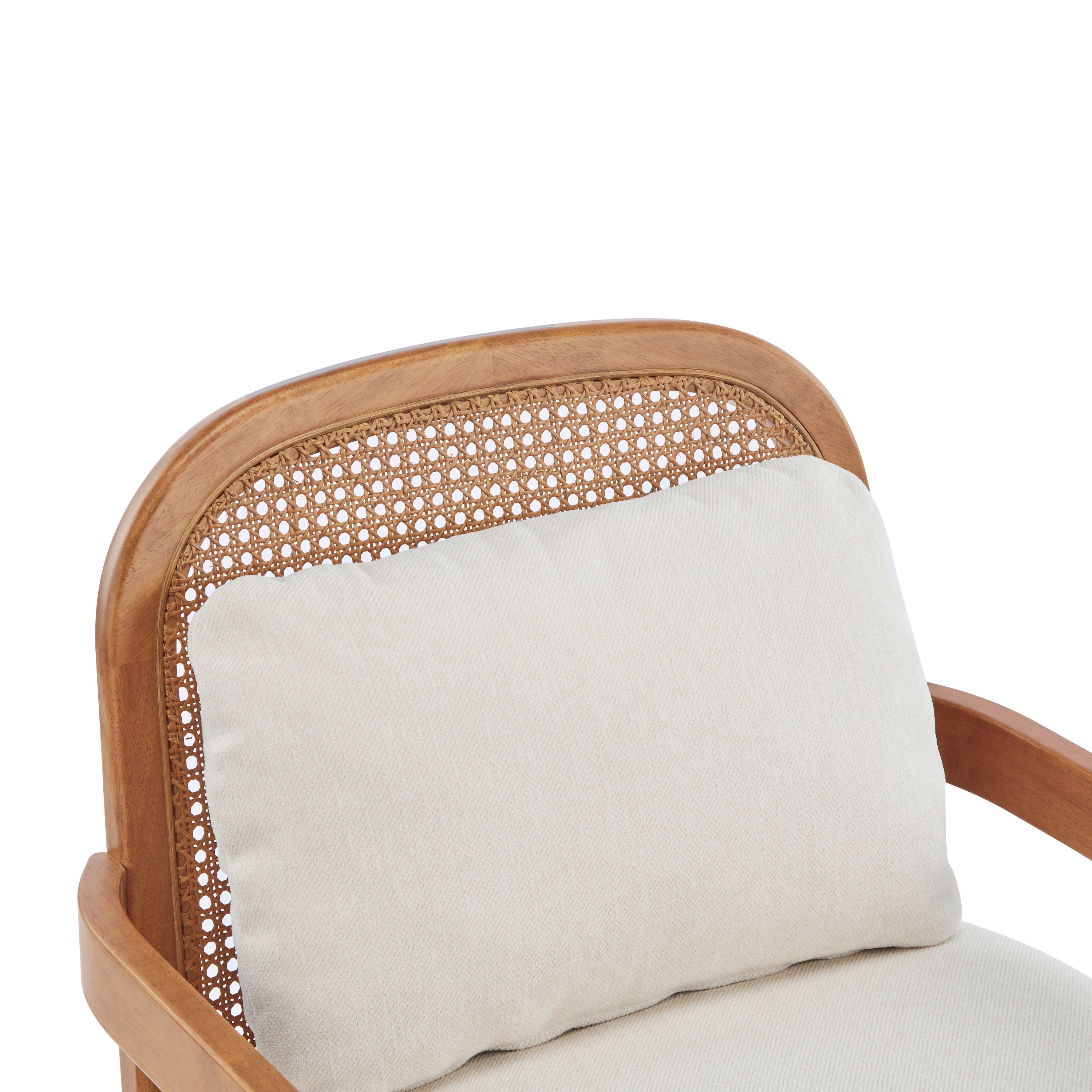 [Set of 2] 26.6' Mid-Century Modern Accent Chair with Light Brown Finish Solid Wood Frame and Rattan Backrest, Beige Cushion, Comfy Armchairs for Living Room, Bedroom, Reading Nook