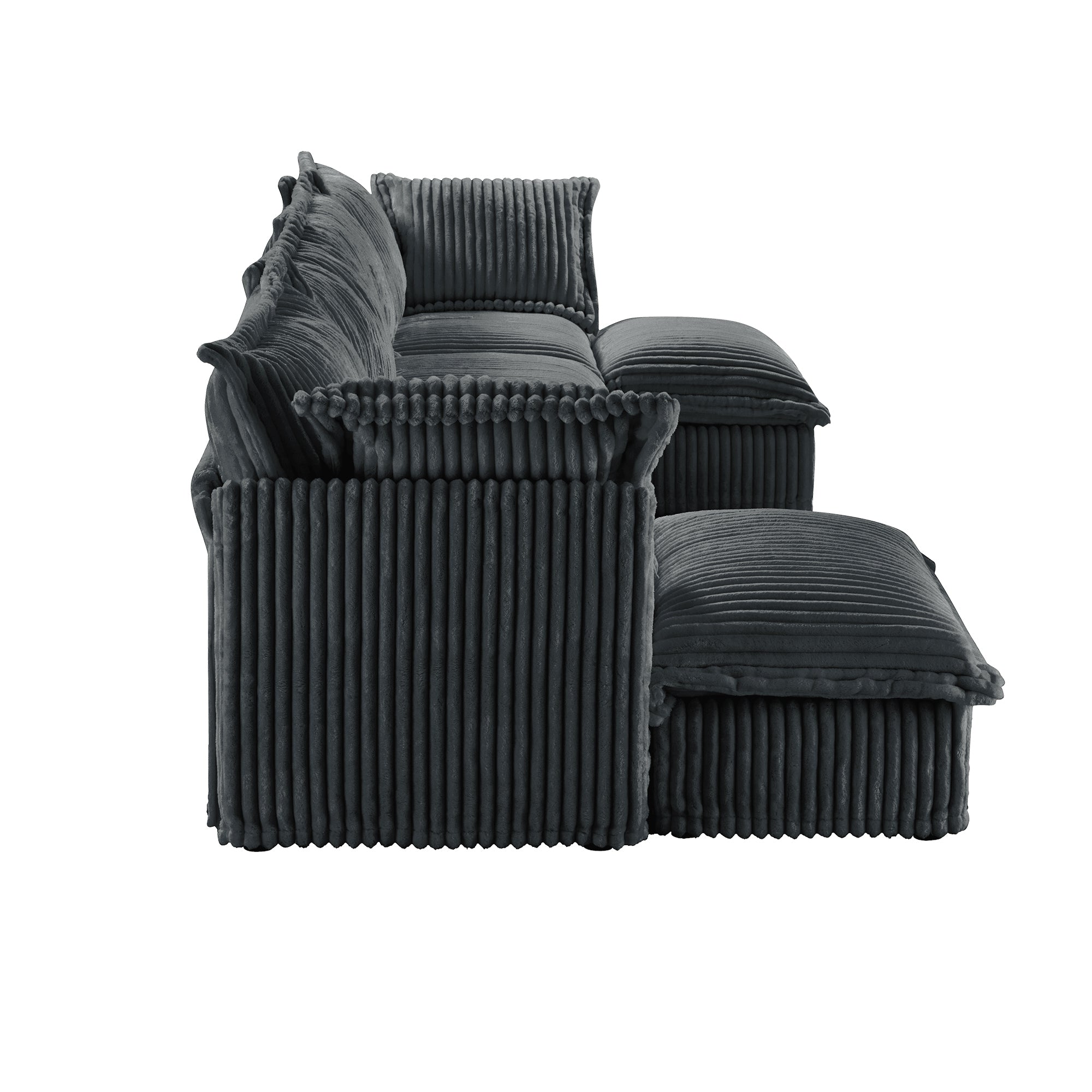 Slipcovered U Shape Sectional Wide and Deep Seat Sofa Couch, 4 Seater Sofa with French Edges Design Multiple Big Pillows, Soft Deep Seat Comfy Cloud Couch for Living Room, Apartment, Gray Corduroy