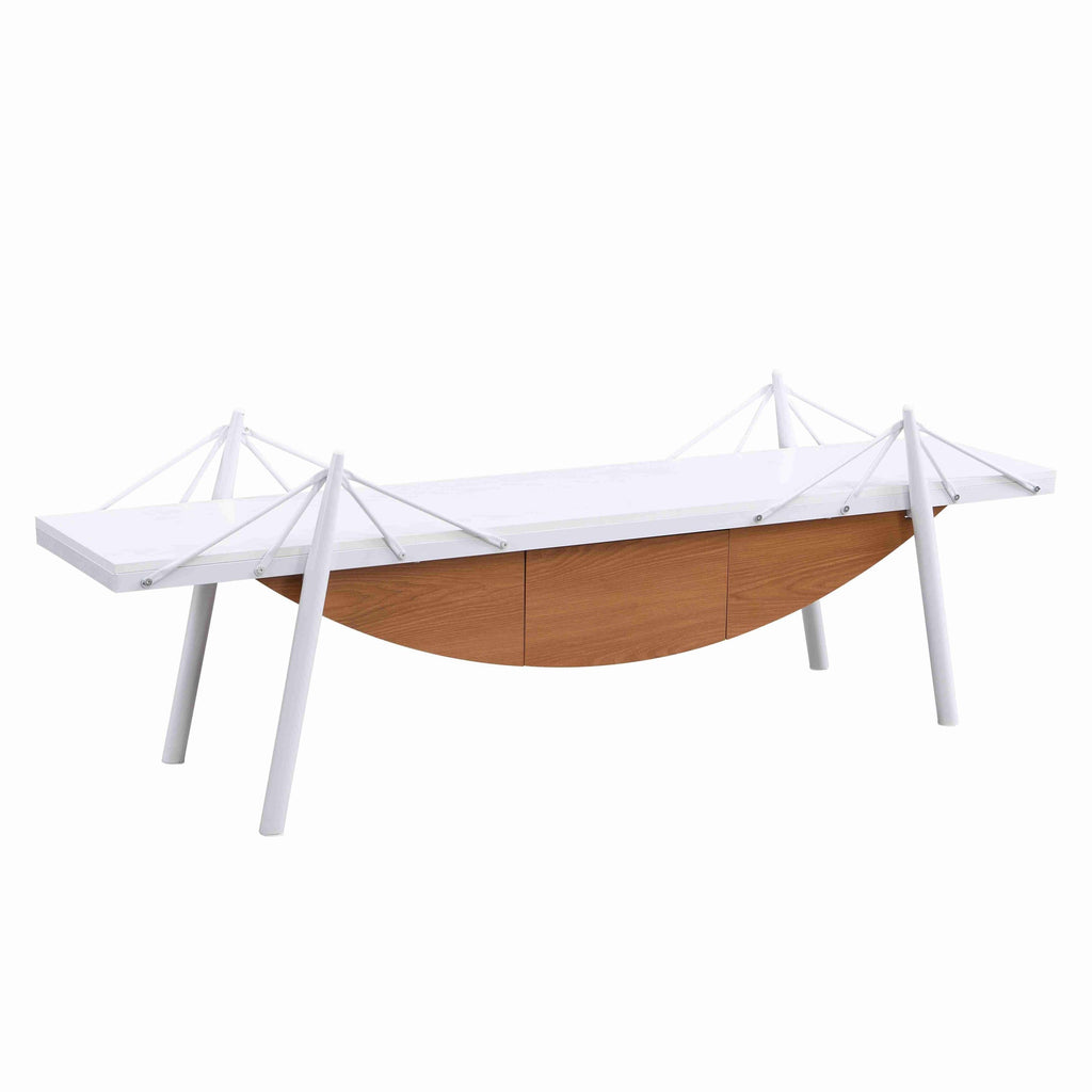 Sailboat-Shaped TV Stand, 70.87 inch Modern Entertainment Center with Drawer, MDF Wood Media Console Table, Unique Nautical Design, Sturdy Metal Support, Storage Cabinet for Living Room and Office