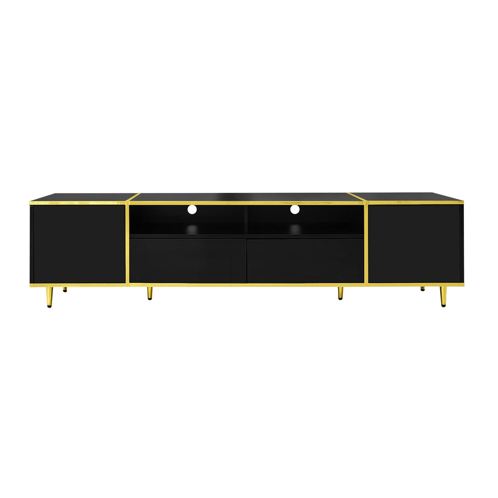 U-Can 70.9'' Modern TV Stand for TVs up to 80 Inches, Entertainment Center with 2 Shelves and  LED Lights, TV Storage Cabinet with 2 Drawers, 2 Cabinets and Metal Legs for Living room