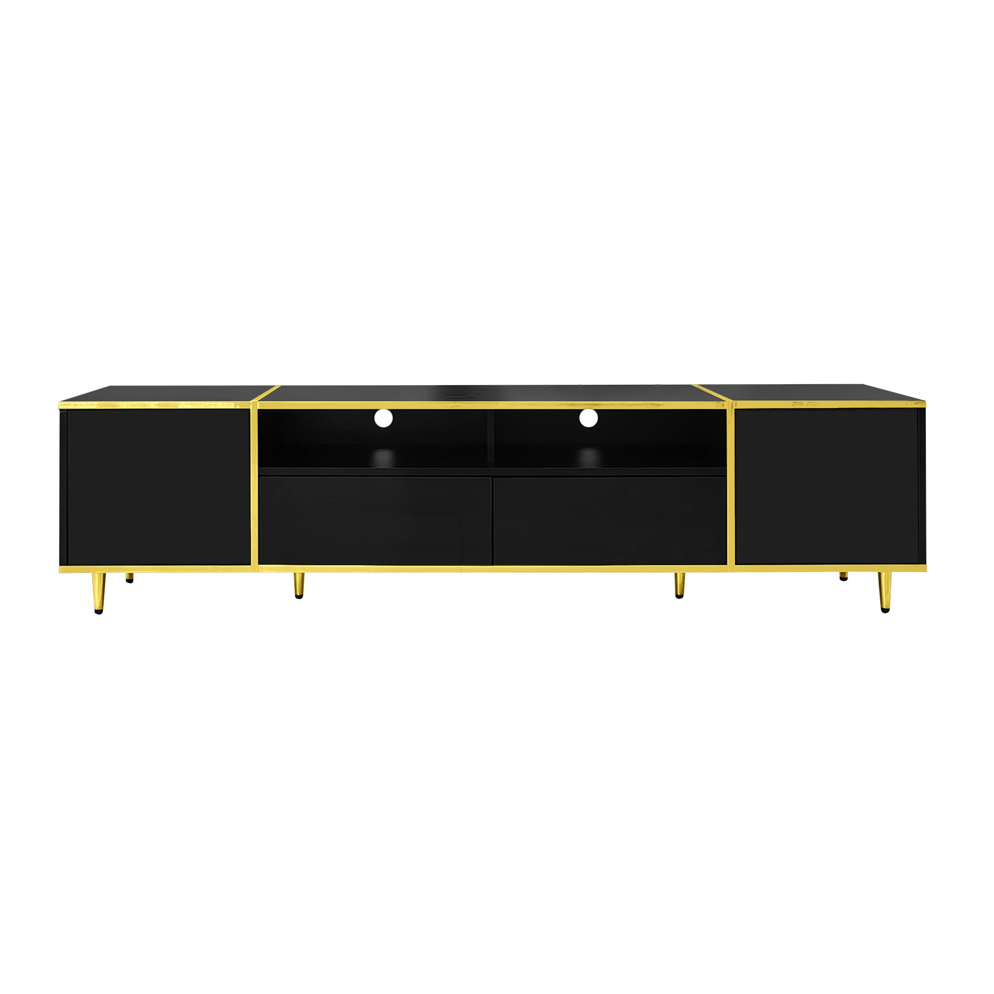 U-Can 70.9'' Modern TV Stand for TVs up to 80 Inches, Entertainment Center with 2 Shelves and  LED Lights, TV Storage Cabinet with 2 Drawers, 2 Cabinets and Metal Legs for Living room