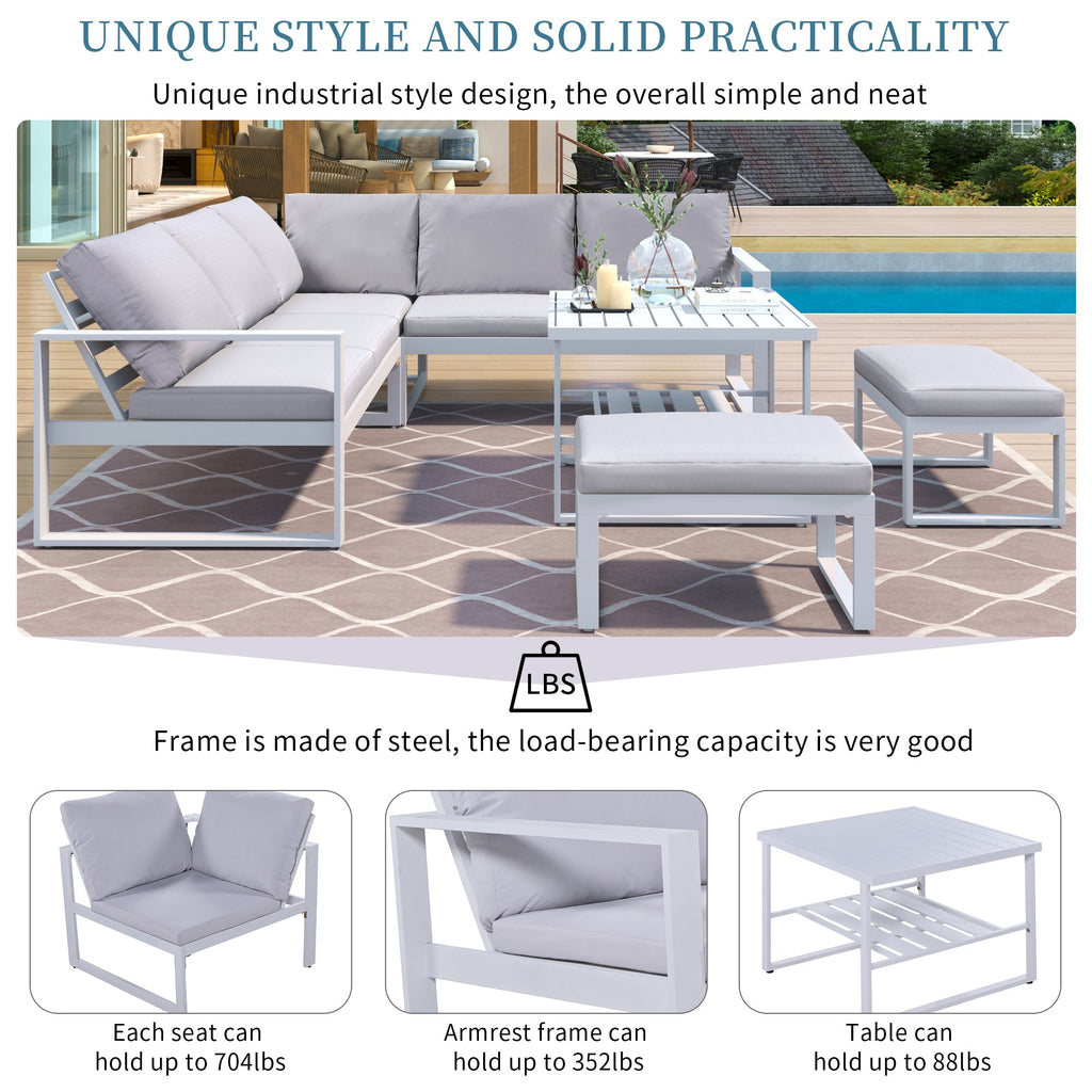 [Not allowed to sell to Wayfair]U_Style Industrial Style Outdoor Sofa Combination Set With 2 Love Sofa,1 Single Sofa,1 Table,2 Bench