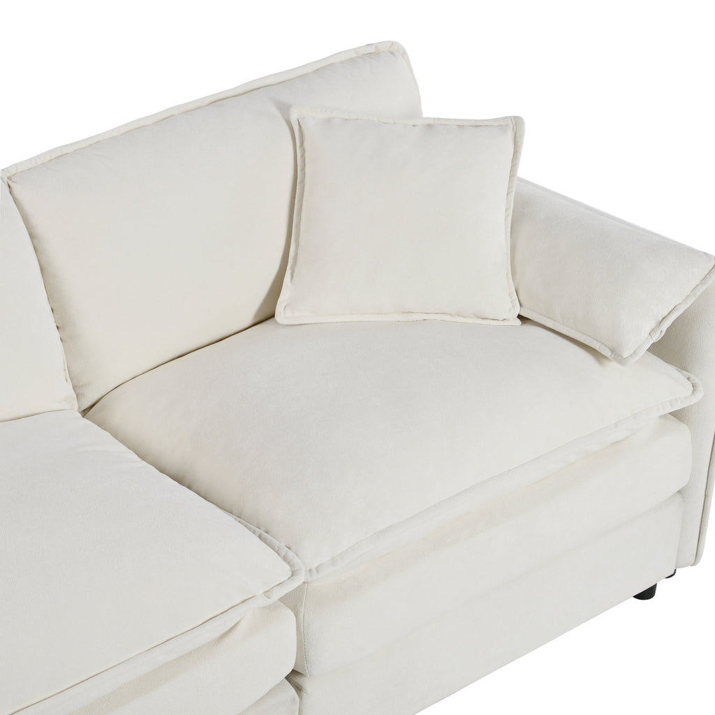 Oversized Deep Seat Sectional Cloud Sofa Sleeper with 3 Ottomans & Soft Pillows, Modular Couch Bed for Living Room, Apartment, DIY Combination Chenille,Beige