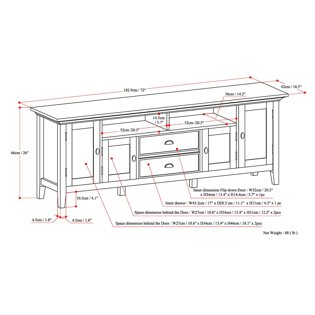 Redmond - 72' TV Media Stand - Hickory Brown