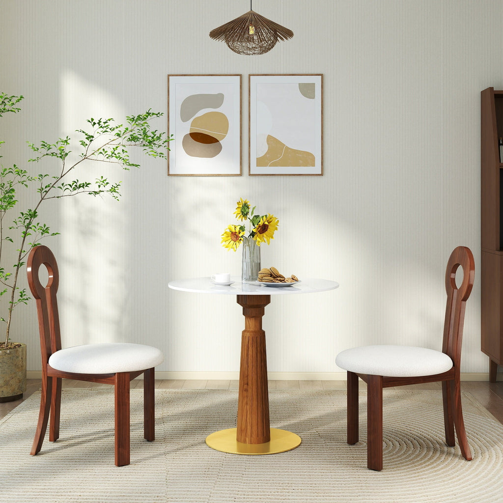 Modern Round Dining Table, 33.5' Sintered Stone Table with Wooden Leg & Gold Base, 2 - Person Kitchen Table for Small Space, 150lbs Weight Capacity(Only the Negotiation Table)