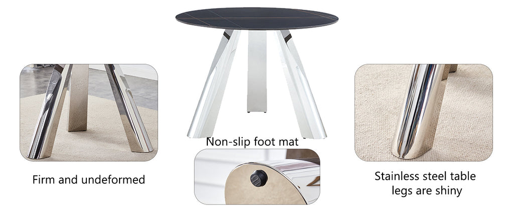 42' Luxury Sintered Stone Table: 0.45' Durable Top + 6' Steel Legs,350lb Capacity, Stain/Heat-Resistant Black Veined Surface - Modern Minimalist DesignW1512S00111