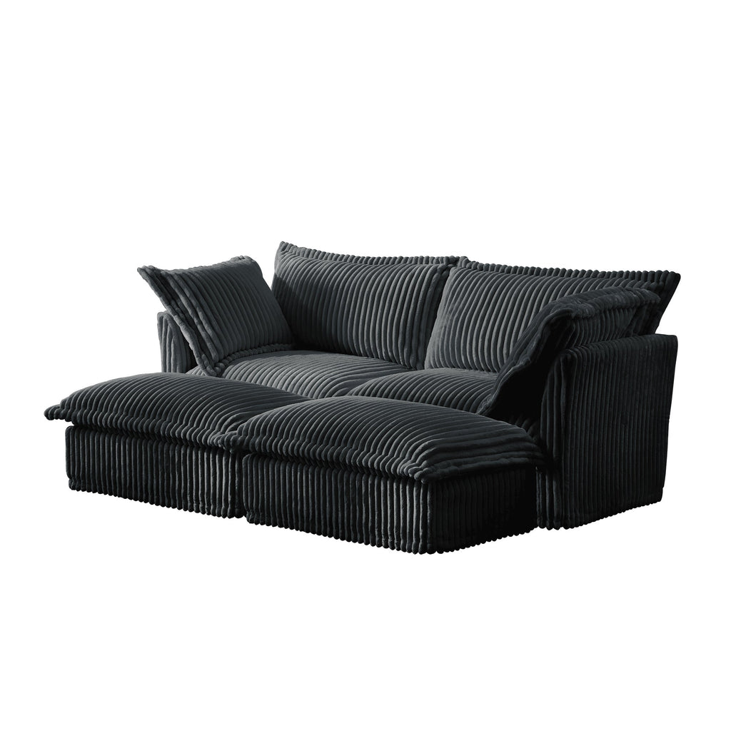 Slipcovered Sofa 2 Seater Sofa    With 2 Ottomans, 2 Seater Sleeper Sofa Bed Home Theater Oversized Sofa For Living Room, Corduroy, Gray