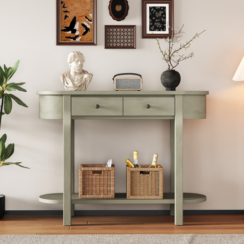 TREXM Elegant Retro Console Table with Curved Design and Smooth Glaze for Entryways, Living Rooms and hallways (Grey)