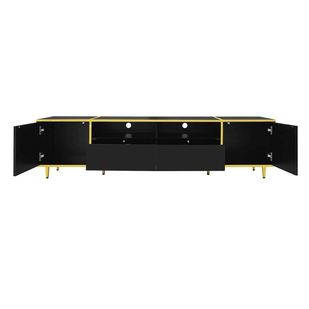 U-Can 70.9'' Modern TV Stand for TVs up to 80 Inches, Entertainment Center with 2 Shelves and  LED Lights, TV Storage Cabinet with 2 Drawers, 2 Cabinets and Metal Legs for Living room