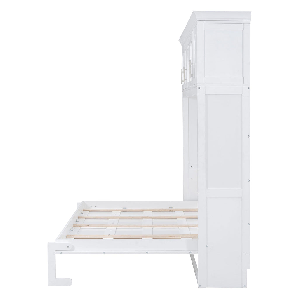 Queen Size Murphy Bed Wall Bed with Top Cabinets,White