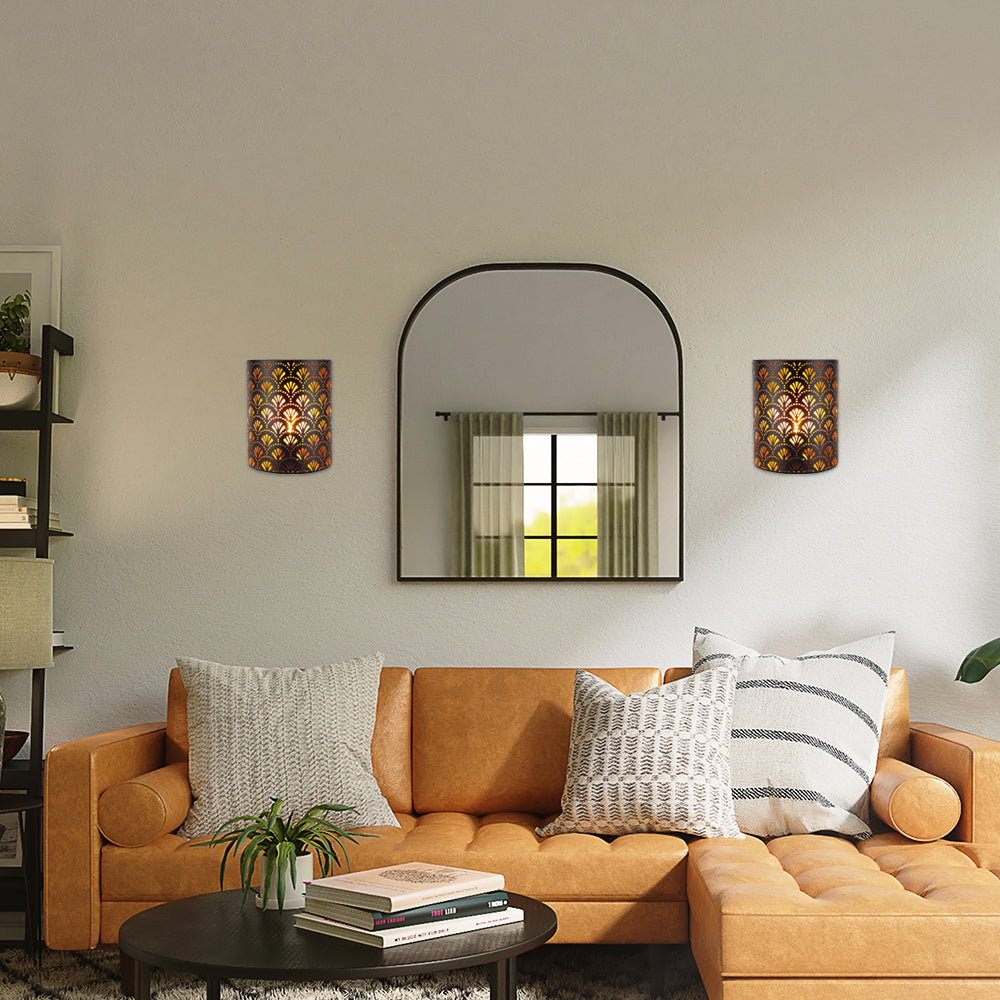 Two 8-inch high metal rustic wall-mount lamps with 6-hour timer, flabellum style, battery-operated by JHY DESIGN