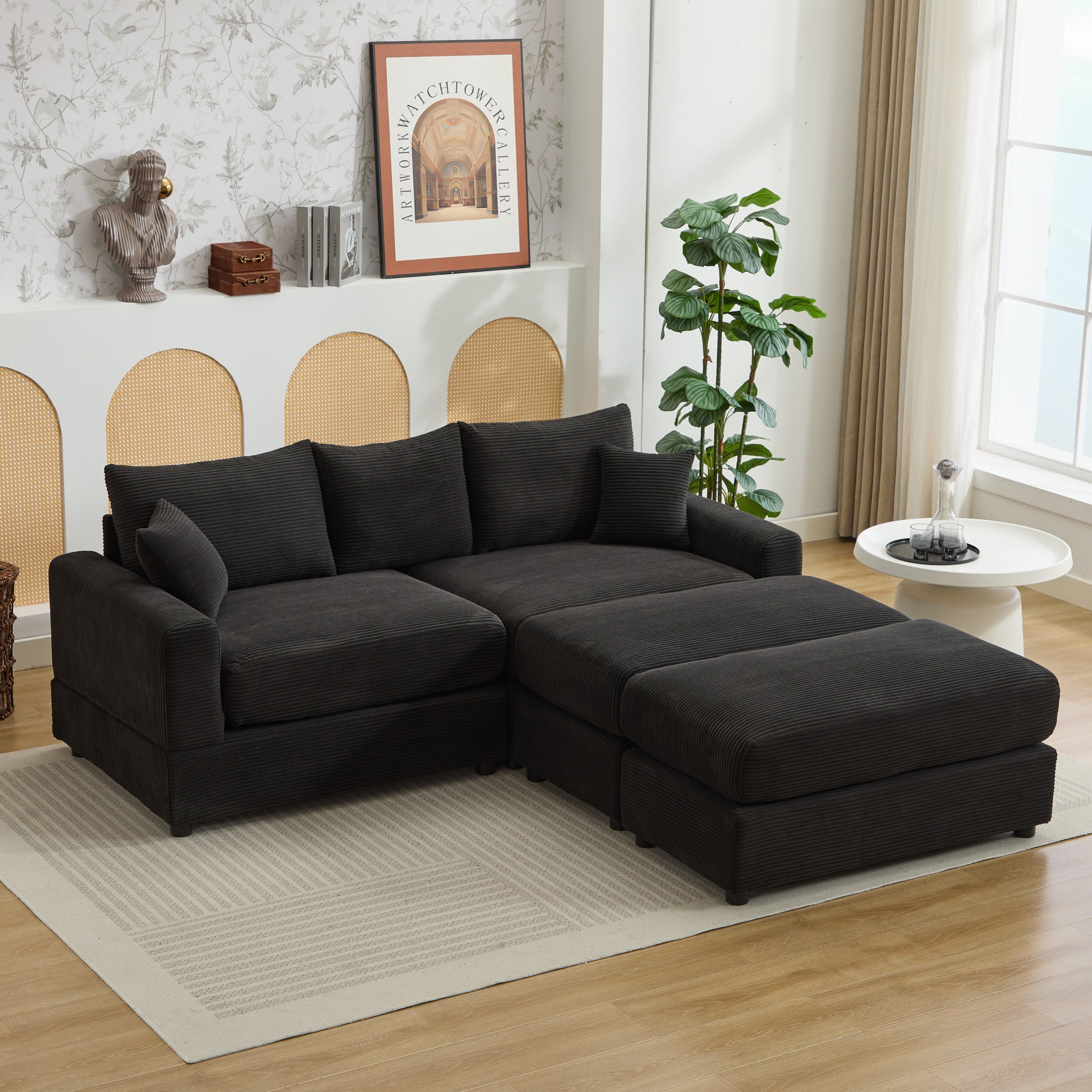 Modern Sectional Couch , 2 Pieces Corduroy Couch Cushion Covers , Soft Stretch Sofa Slipcovers with 2pcs Pillows