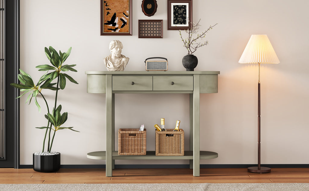 TREXM Elegant Retro Console Table with Curved Design and Smooth Glaze for Entryways, Living Rooms and hallways (Grey)