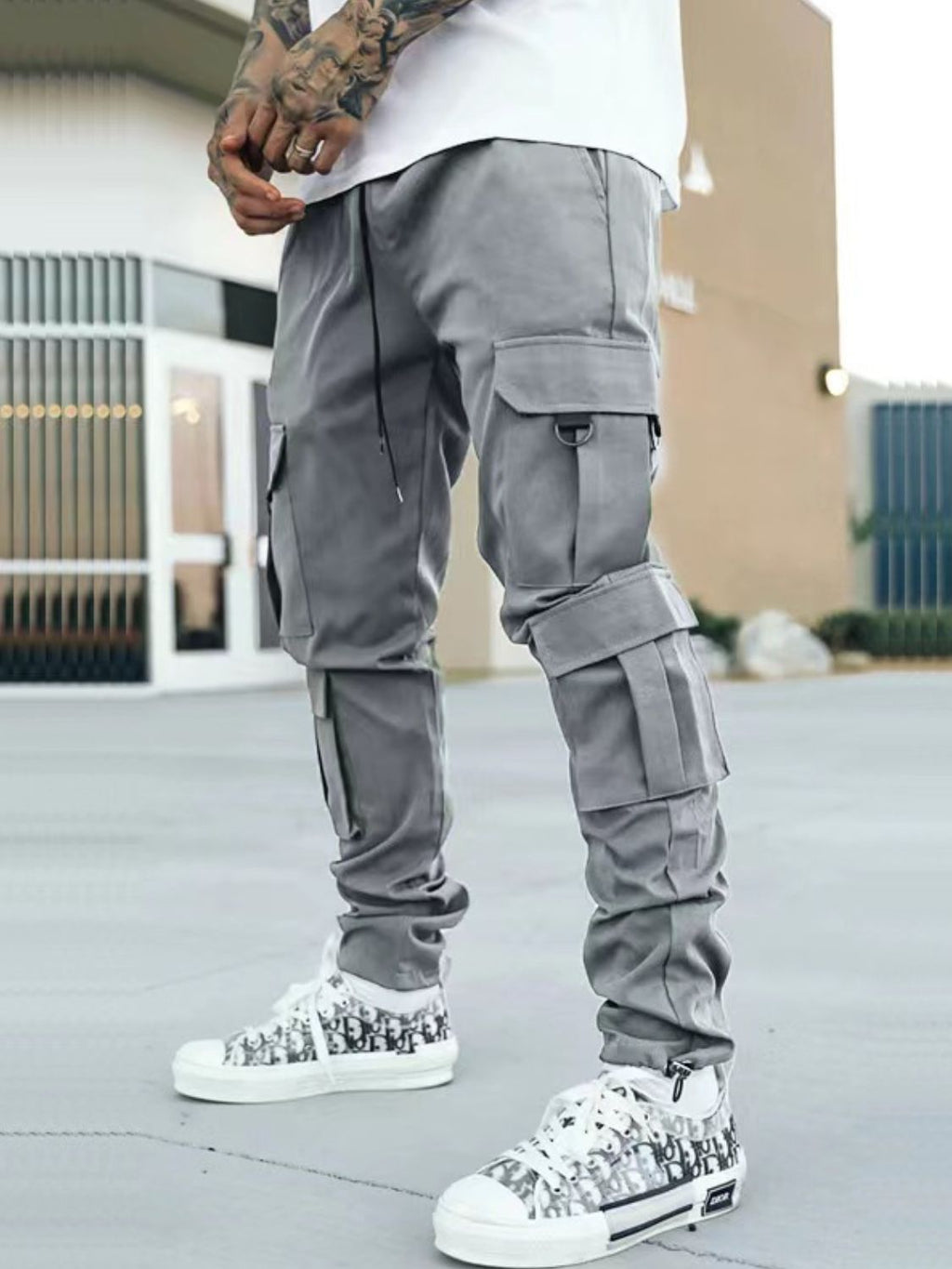 Drawstring Pants with Cargo Pockets