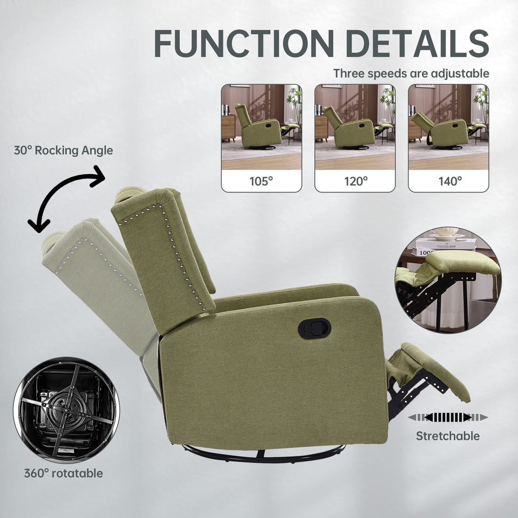COOLMORE Rocking Recliner Chair,360 Degree Swivel Nursery Rocking Chair,Glider Chair,Modern Small Rocking Swivel Recliner Chair for Bedroom,Living Room Chair Home Theater Seat (Ovive Green)