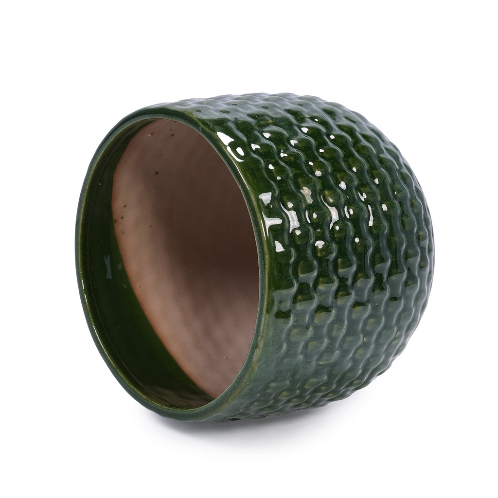 3 Pieces Ceramic Flowerpot, Modern Planter for Patio, Garden or Windowsills - Dark Green