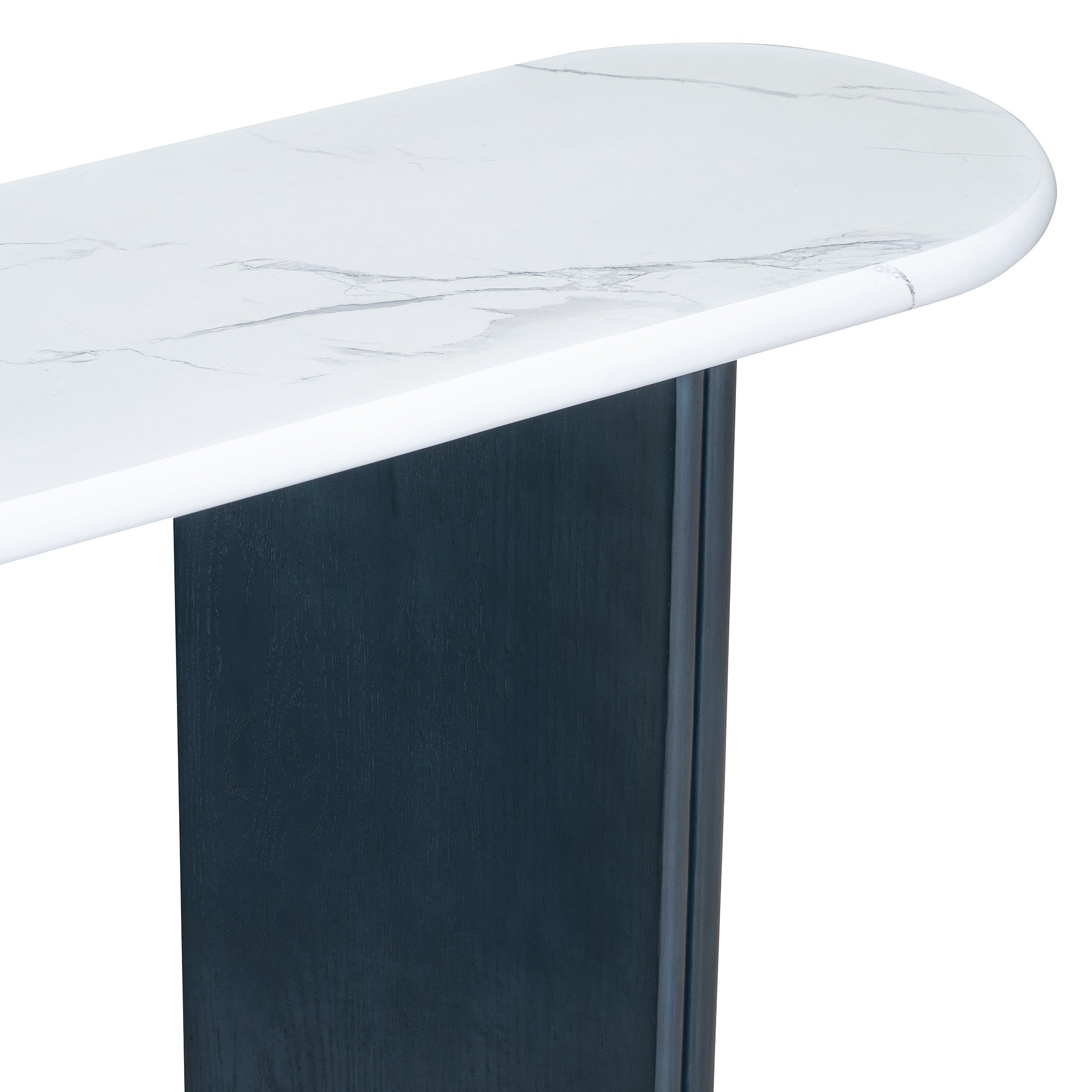 TREXM Narrow Console Table, Entryway Table with Oval Faux Marble Top, Rustic Sofa Table with Curved Legs, Hallway Accent Table for Entrance and Living Room (Navy+White)