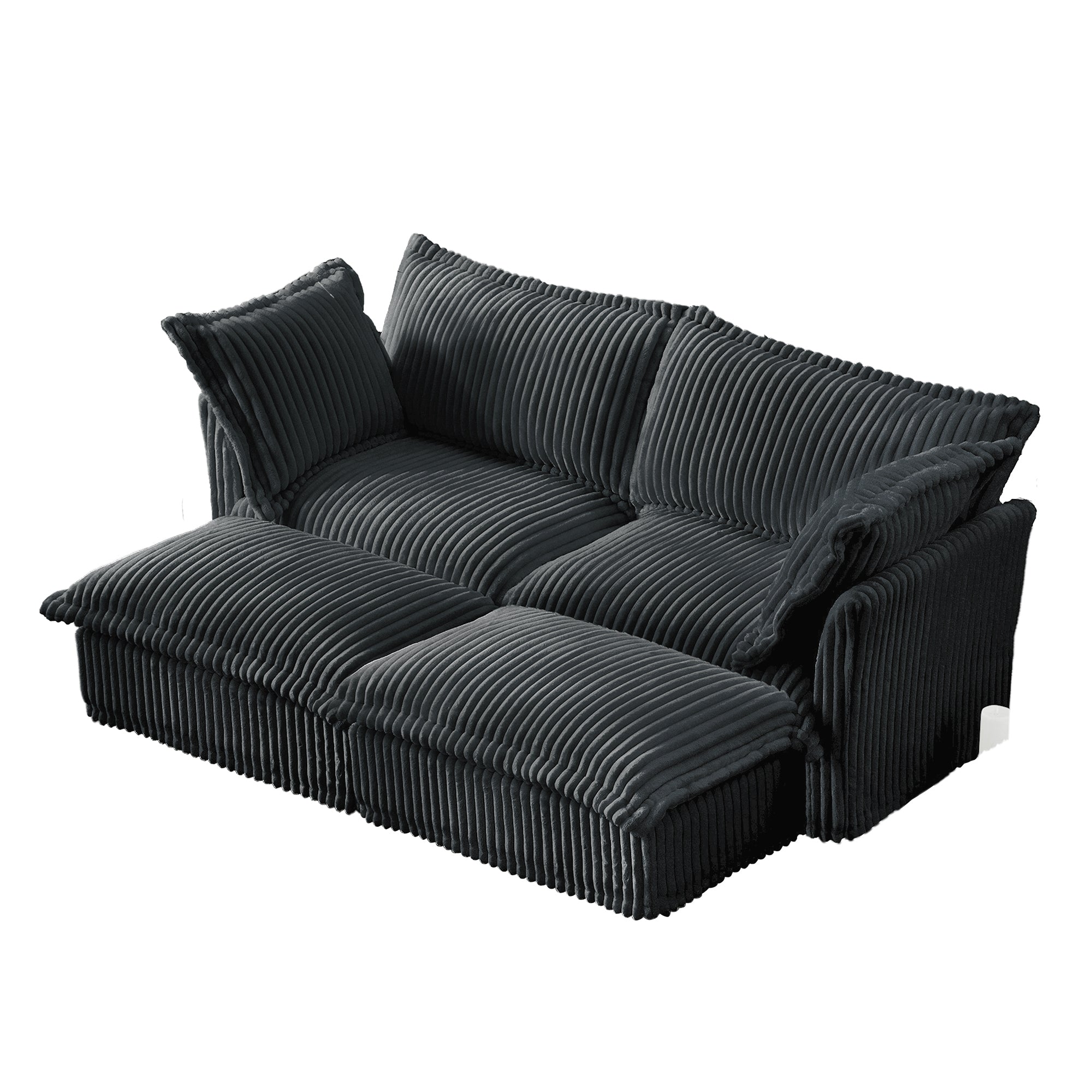 Slipcovered Sofa 2 Seater Sofa    With 2 Ottomans, 2 Seater Sleeper Sofa Bed Home Theater Oversized Sofa For Living Room, Corduroy, Gray