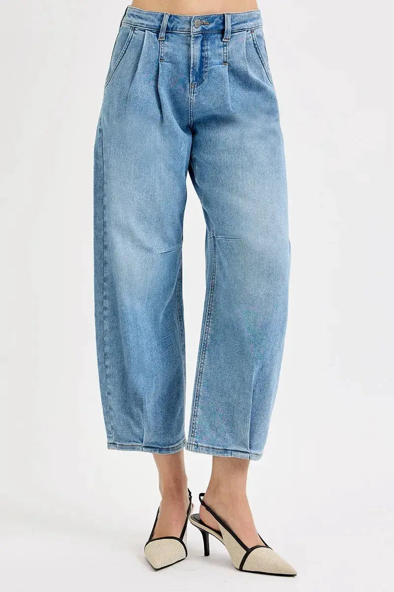 RISEN Full Size Mid Rise Fit Crop Wide Volume Leg Jeans Plus Size