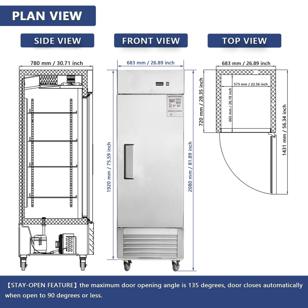 27-Inch 8.7 Cu.Ft Commercial Upright Stainless Steel Reach-In Freezer (SAK43815)