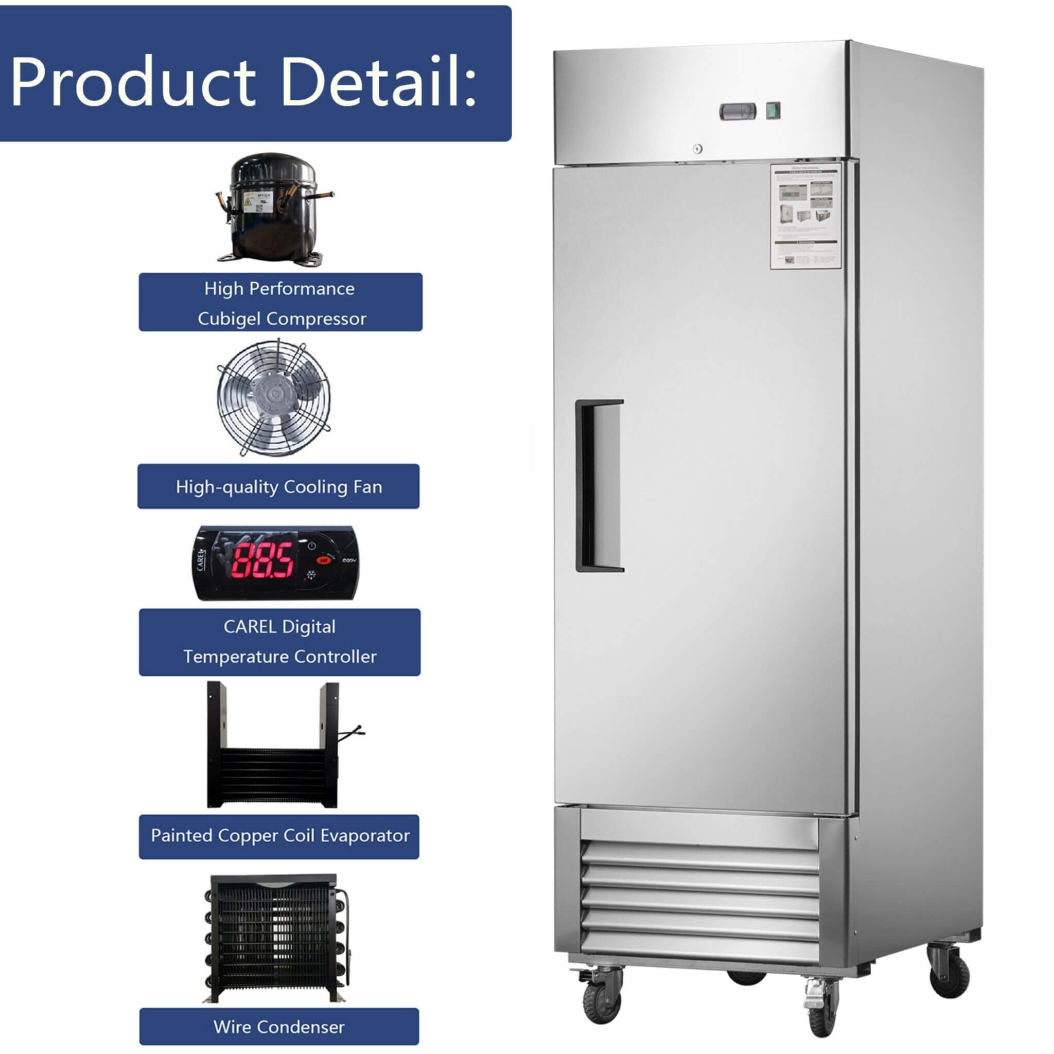 27-Inch 8.7 Cu.Ft Commercial Upright Stainless Steel Reach-In Freezer (SAK43815)