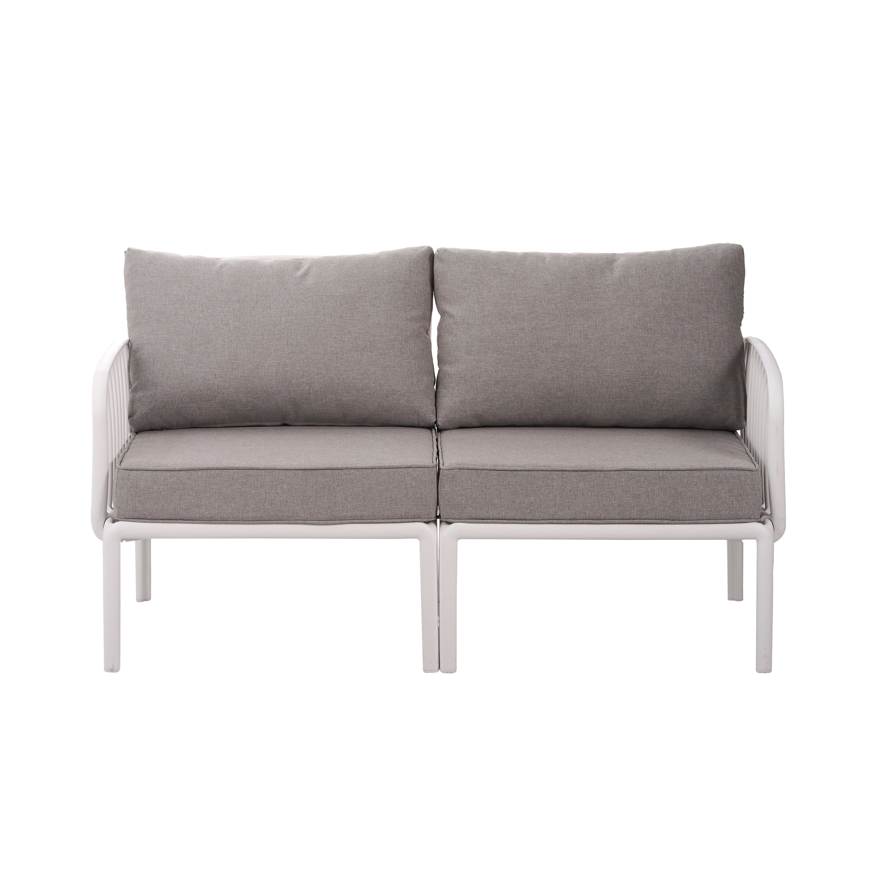3 Piece Patio Conversation Sets, Modern Outdoor Patio Sectional Furniture Set with Square Coffee Table, Waterproof Thick Cushion Deep Seating for Porch, Balcony, White & Light Gray
