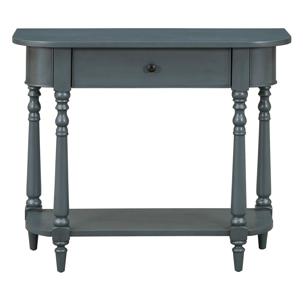TREXM Narrow Console Table with Curved Corner, Retro Entryway Table with Top Drawer and Open Shelf, Sofa Table Console Tables for Entryway, Hallway and Living Room (Navy)