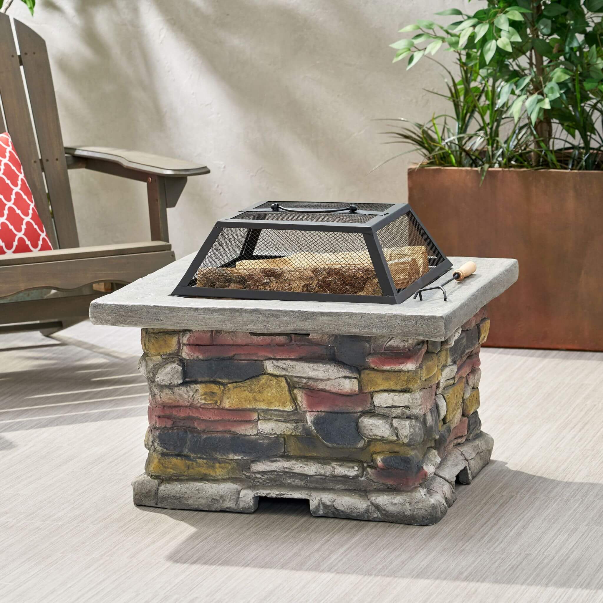 28" Premium Outdoor Wood Burning Magnesium Oxide Fire Pit With Lid (SAK75214)