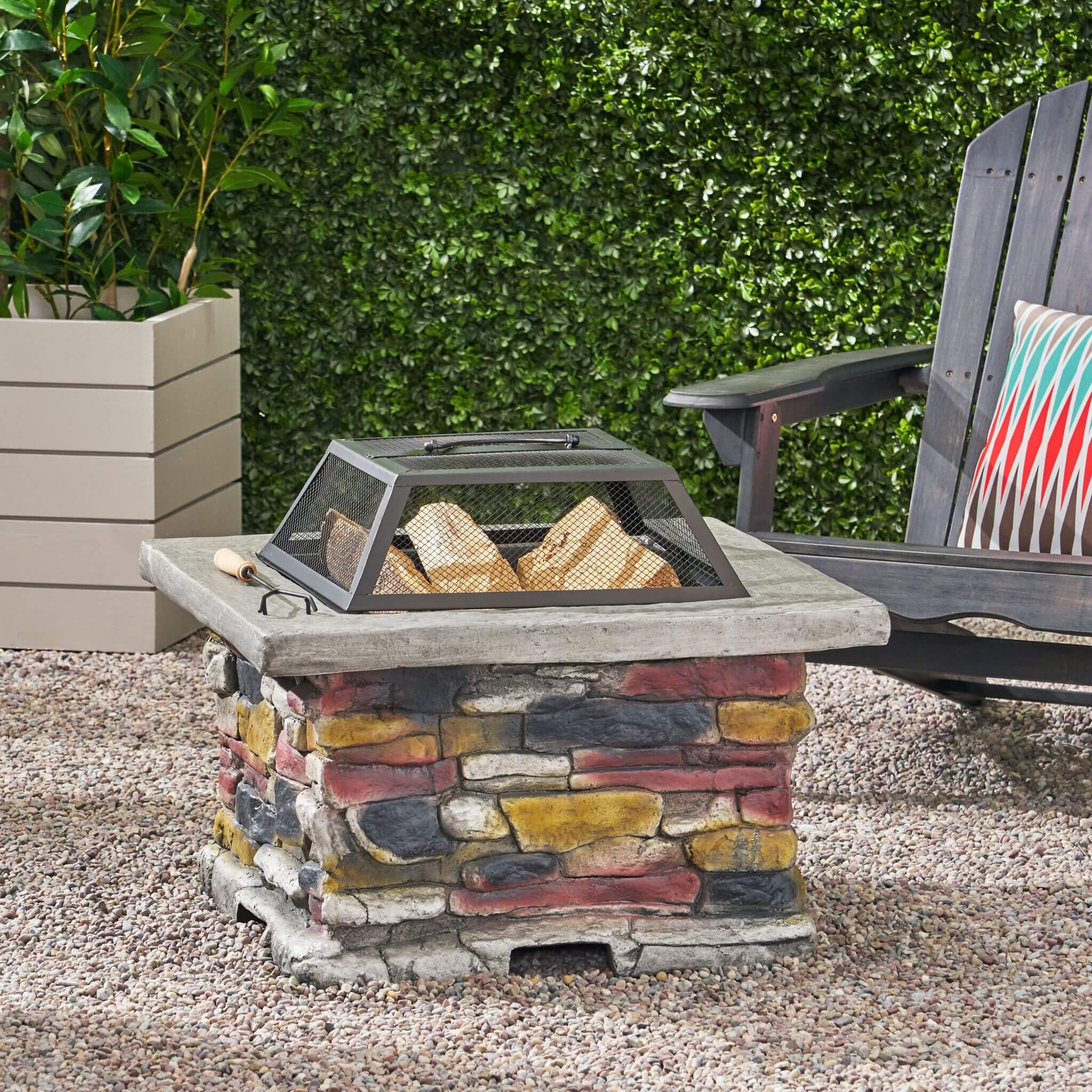 28" Premium Outdoor Wood Burning Magnesium Oxide Fire Pit With Lid (SAK75214)