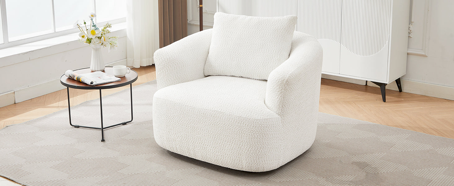 360° Swivel Barrel Sofa Chair with Throw Pillow, Chenille Upholstered Accent Chair, Beige, 38.2'