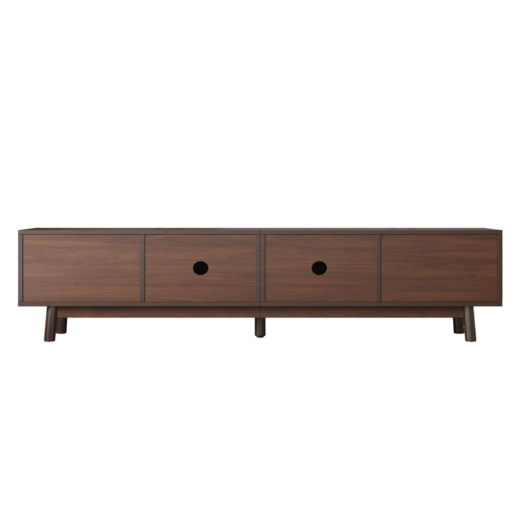 Mid Century Modern TV Stand for 80' TVs, Entertainment Center with Sliding Doors and Drawers, TV Table with Storage for Living Room, Bedroom