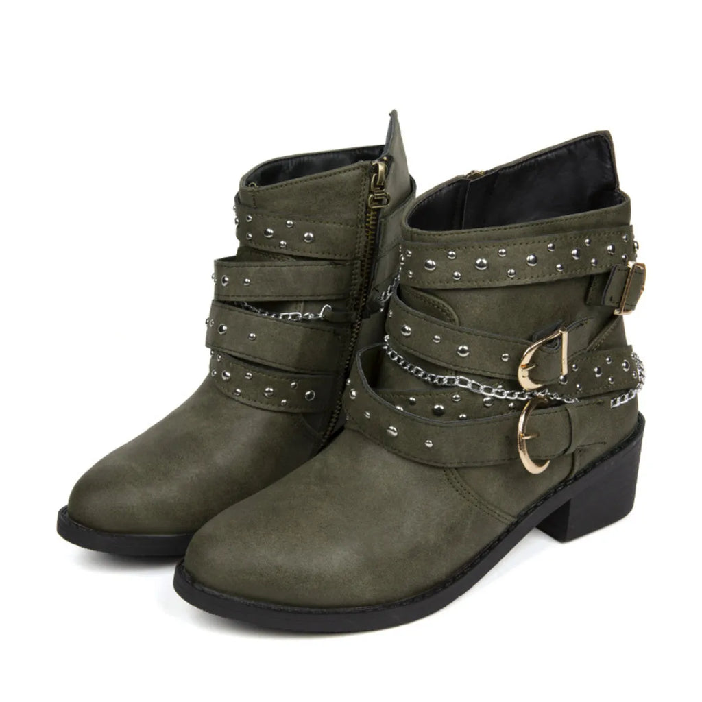 Round Toe Block Heels Boots